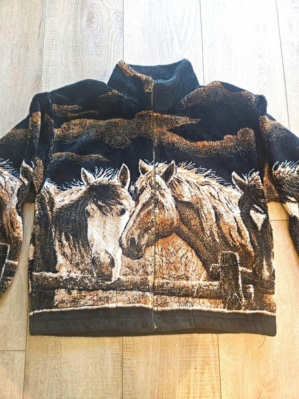 Outback Trading Co Vintage Horse Fleece Jacket Full Zip Western Graphic M